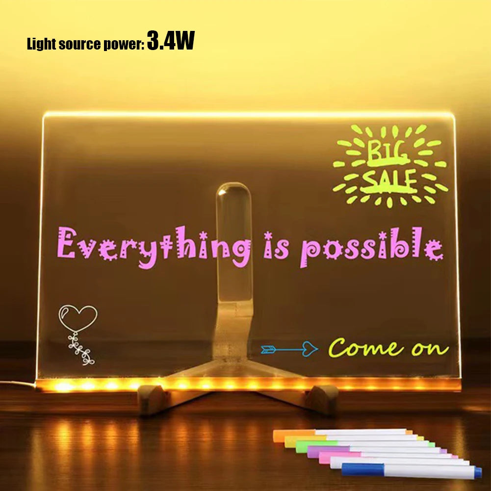 Light up Dry Erase Board LED Letter Message Board with 7 Colorful Pens with Light Acrylic Drawing Board for Office School Home