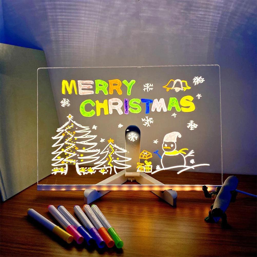 Light up Dry Erase Board LED Letter Message Board with 7 Colorful Pens with Light Acrylic Drawing Board for Office School Home