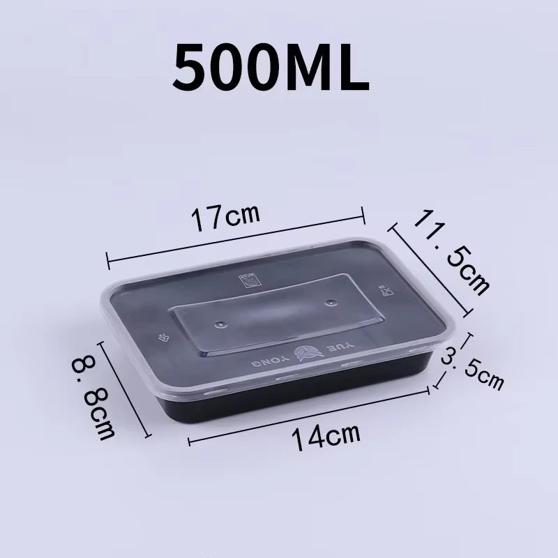 10PCS Plastic Disposable Food Containers Black Take Out Containers with Lid for Salads Sandwiches Kitchen Fridge Storage Boxes