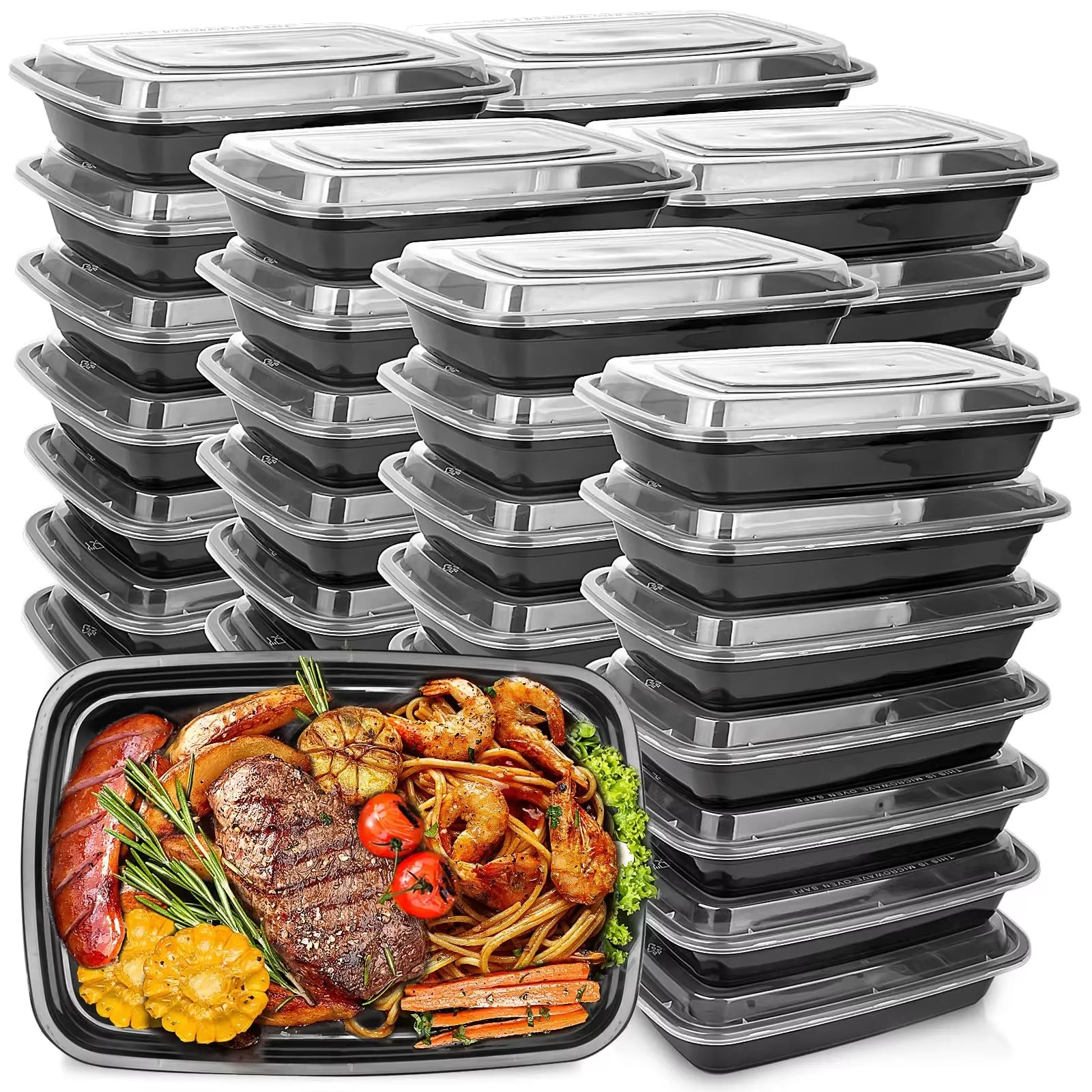 10PCS Plastic Disposable Food Containers Black Take Out Containers with Lid for Salads Sandwiches Kitchen Fridge Storage Boxes