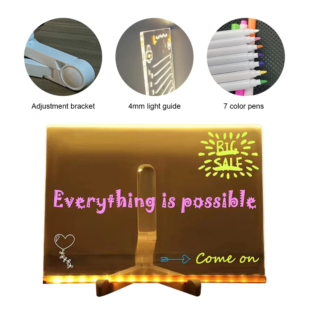 Light up Dry Erase Board LED Letter Message Board with 7 Colorful Pens with Light Acrylic Drawing Board for Office School Home