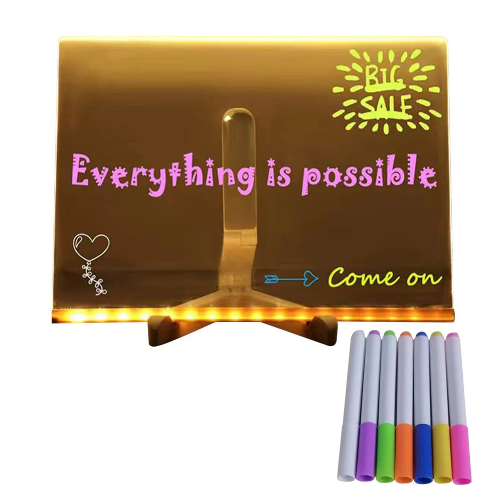 Light up Dry Erase Board LED Letter Message Board with 7 Colorful Pens with Light Acrylic Drawing Board for Office School Home