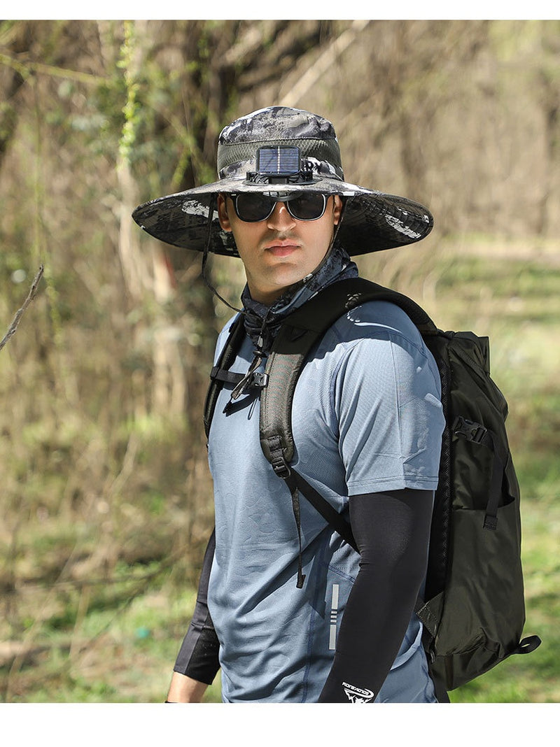 Outdoor Solar Rechargeable Wide Brim Fan Hat