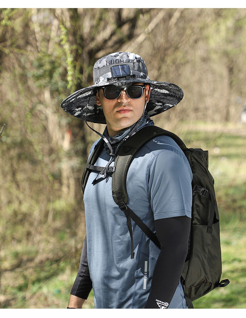 Outdoor Solar Rechargeable Wide Brim Fan Hat