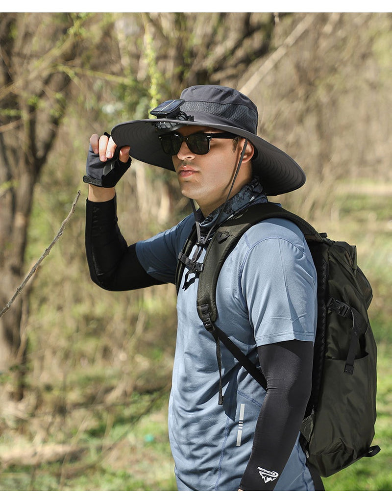 Outdoor Solar Rechargeable Wide Brim Fan Hat